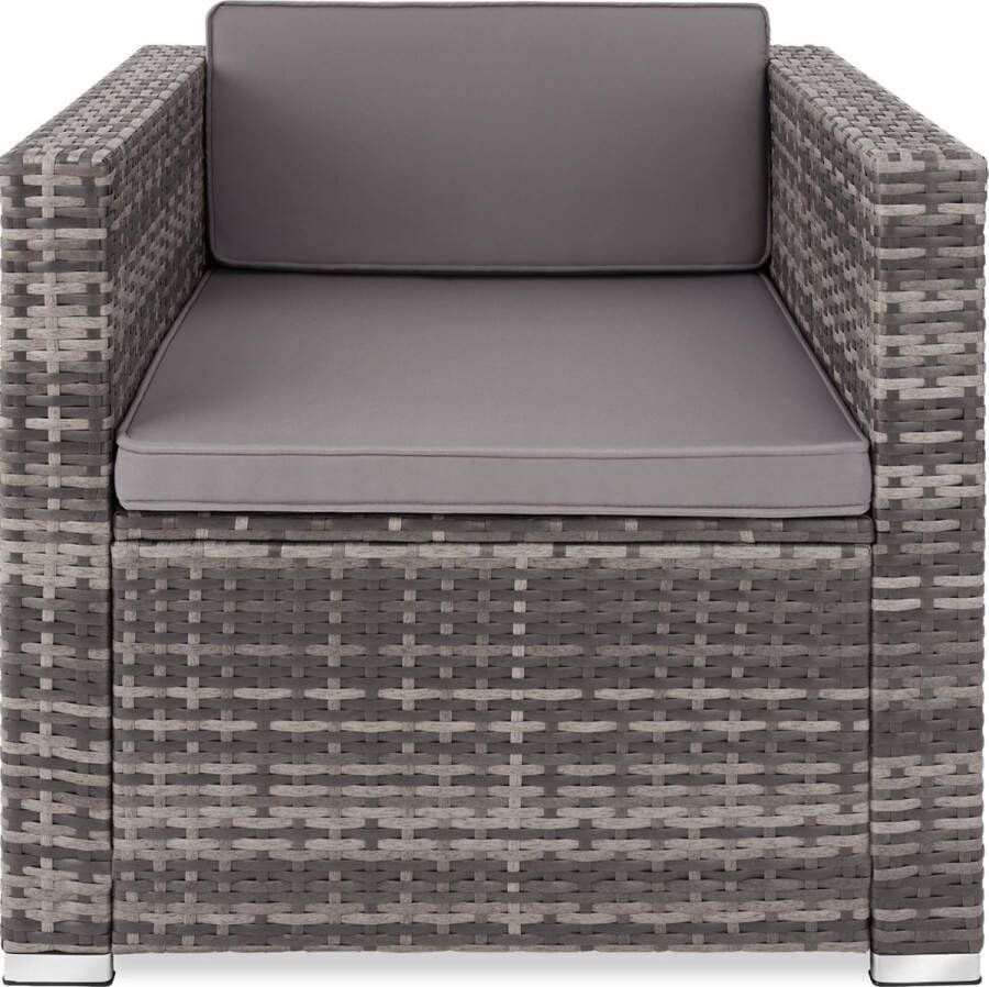 Tectake comfortabele wicker fauteuil met armleuningen tuinmeubelen voor balkon tuin lounge 70 x 69 x 65 cm waterafstotende en wasbare hoezen inclusief zit- en rugkussens grijs poly-rattan