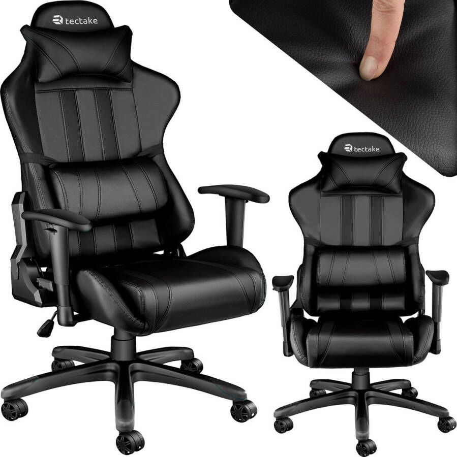 Tectake Gamestoel gaming bureaustoel Premium Racing zwart kunstleer verstelbaar incl. rug- en nekkussen 402229
