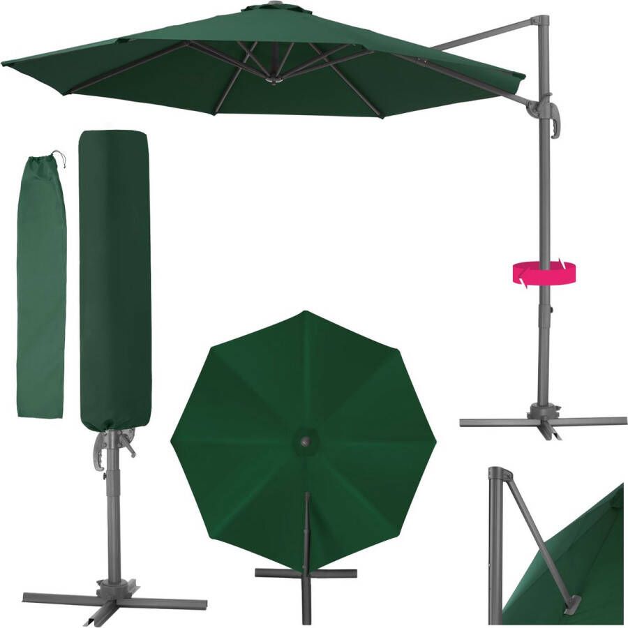 Tectake Grote zweefparasol met beschermhoes Ø 300 cm in hoogte verstelbaar opvouwbaar met voetpedaal en zwengel UV-bescherming 50+ Tuinparasol voor terrasoverkapping of balkon groen