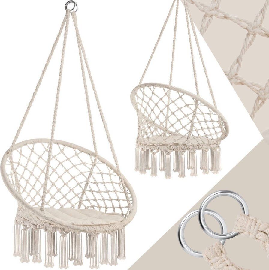 Tectake hangstoel om op te hangen hangende schommel met zitkussen hangende schommel voor kinderen en volwassenen hangende zitting belastbaar tot 150 kg binnen en buiten schommelstoel beige