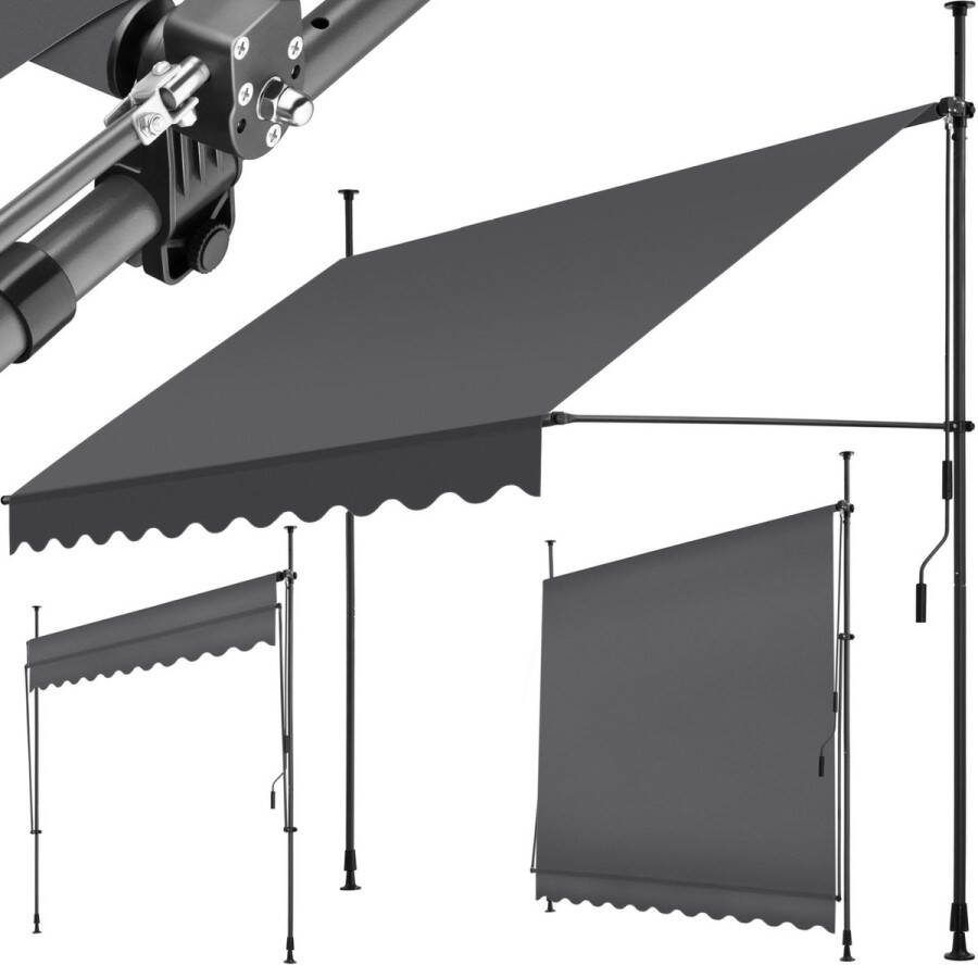 Tectake klemluifel Zonnescherm – Zonneluifel Verstelbaar Klem-zonwering Zonnescherm Balkon 250 x 120 cm zwartgrijs – zonwering 404962