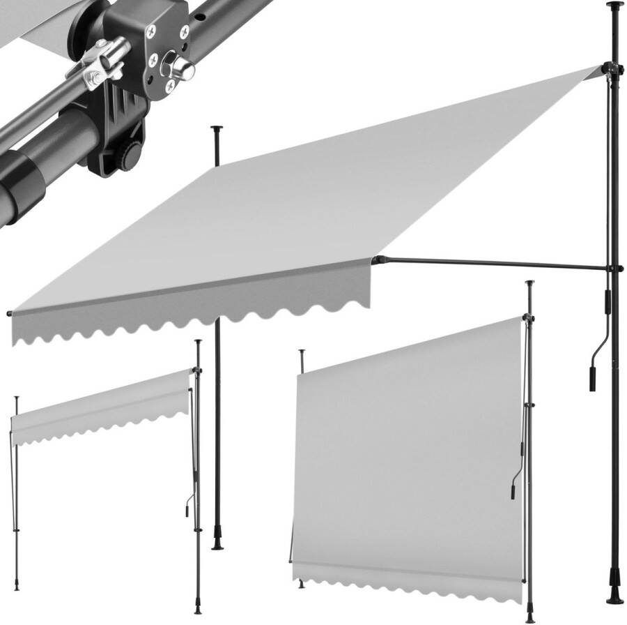 Tectake klemluifel Zonnescherm – Zonneluifel Verstelbaar Klem-zonwering Zonnescherm Balkon 300 x 180 cm lichtgrijs – zonwering 404964
