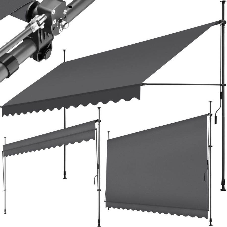 Tectake klemluifel Zonnescherm – Zonneluifel Verstelbaar Klem-zonwering Zonnescherm Balkon 400 x 180 cm zwartgrijs – zonwering 404971