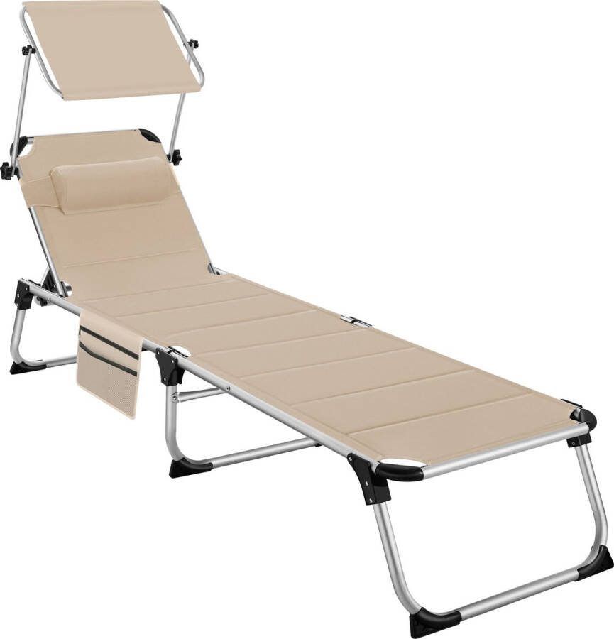 Tectake Ligbed Lorella gestoffeerd inklapbaar beige 220 x 60 5 x 34 cm met zijvak
