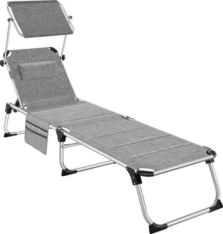 Tectake Ligbed Lorella gestoffeerd inklapbaar grijs gemeleerd 220 x 60 5 x 34 cm met zijvak