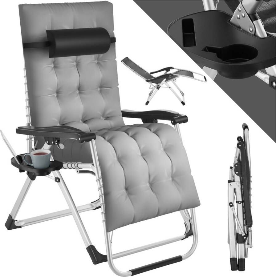 Tectake ligbed opklapbare ligstoel tuinligstoel traploos verstelbaar buitenfauteuil voor balkon of tuin ligstoel met extra dik kussen relaxligstoel belastbaar tot 200 kg (grijs)