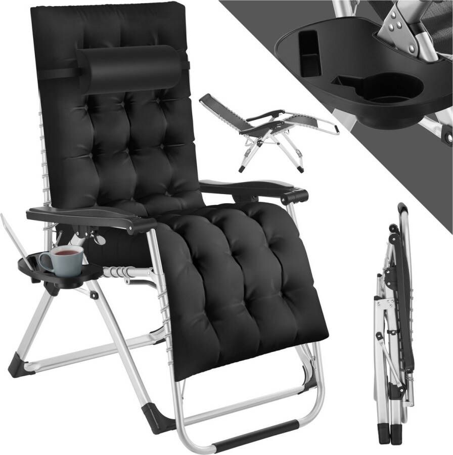 Tectake ligbed opklapbare ligstoel tuinligstoel traploos verstelbaar buitenfauteuil voor balkon of tuin ligstoel met extra dik kussen relaxligstoel belastbaar tot 200 kg (zwart)