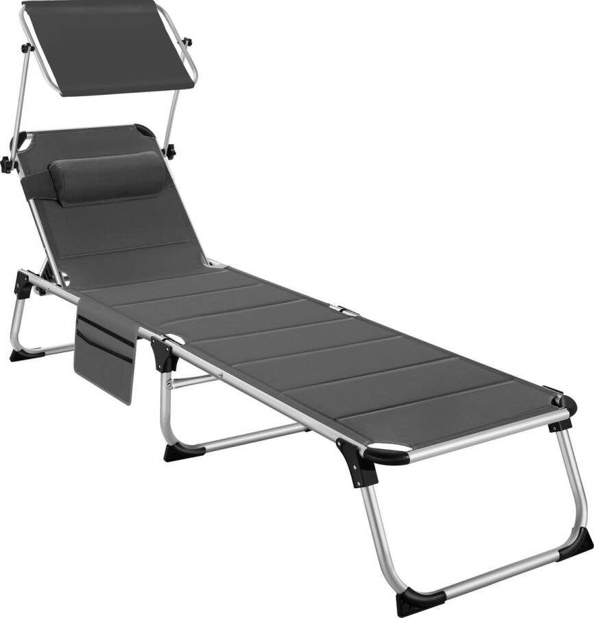 Tectake ligstoel ligbed zonnebed gestoffeerd inklapbaar grijs 220 x 60 5 x 34 cm met zijvak