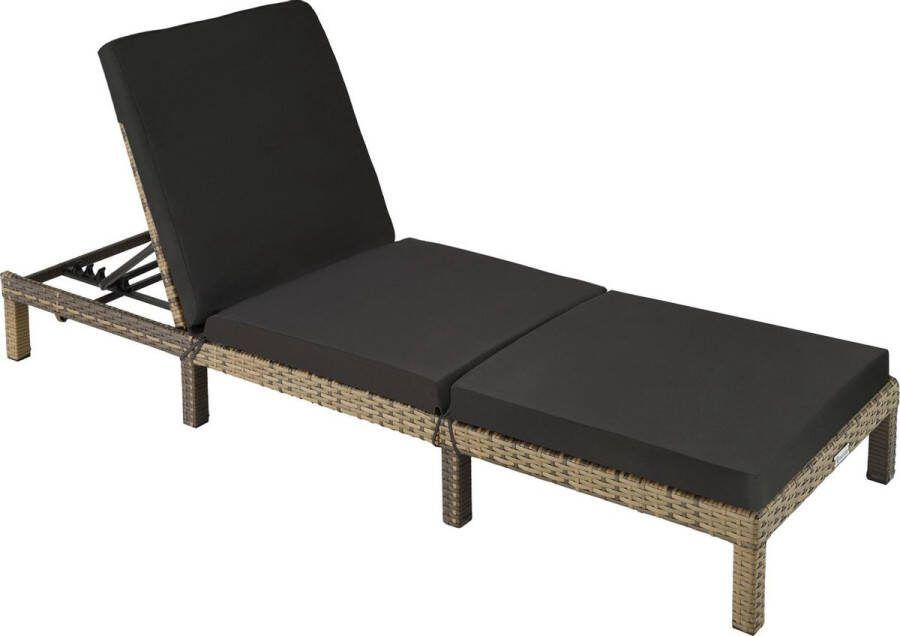 Tectake Wicker ligbed Zonnestoel ligstoel Zonnebed Ligstoel Loungebed natuur kleur verstelbare rugleuning in 5 standen poly-rattan