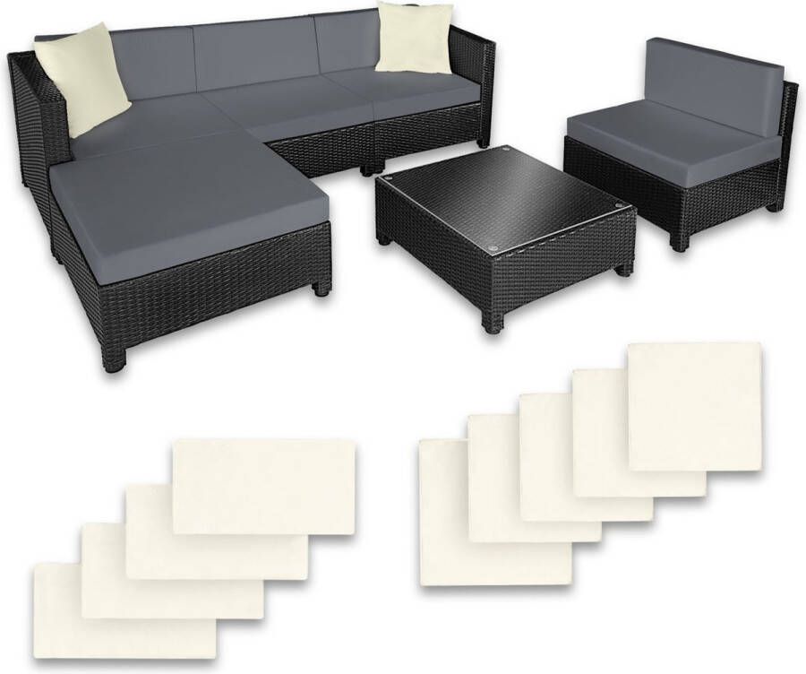 Tectake Loungeset Met Aluminium Frame-wicker Tuinset- Incl. 2 Overtreksets Zwart-403833