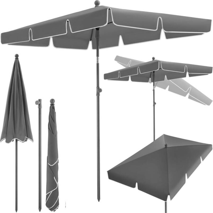 Tectake Parasol rechthoekig Kantelbaar en in hoogte verstelbaar LxBxH: ca. 200x125x235cm grijs