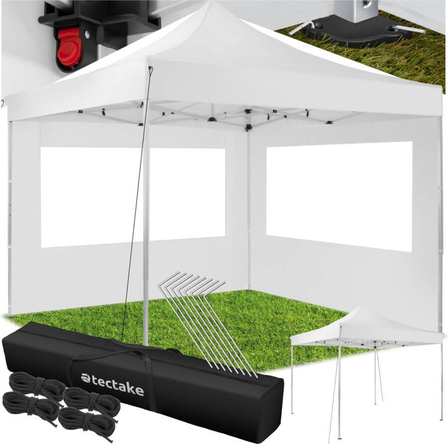 Tectake Partytent 3x3 m. Opvouwbaar Handig opklapsysteem 2 wanden met ramen wit