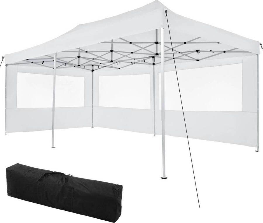 Tectake Vouwpaviljoen 3x6m Opvouwbaar waterdicht tuinpaviljoen met 2 zijdelen Incl. haringen tas Terrasoverkapping feesttent tuintent evenementenoverkapping partytent wit