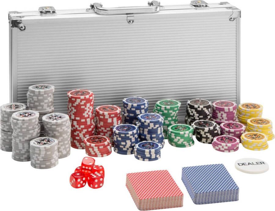 Tectake Pokerset 300 delig inclusief zilverkleurige koffer en kaartspel 402557