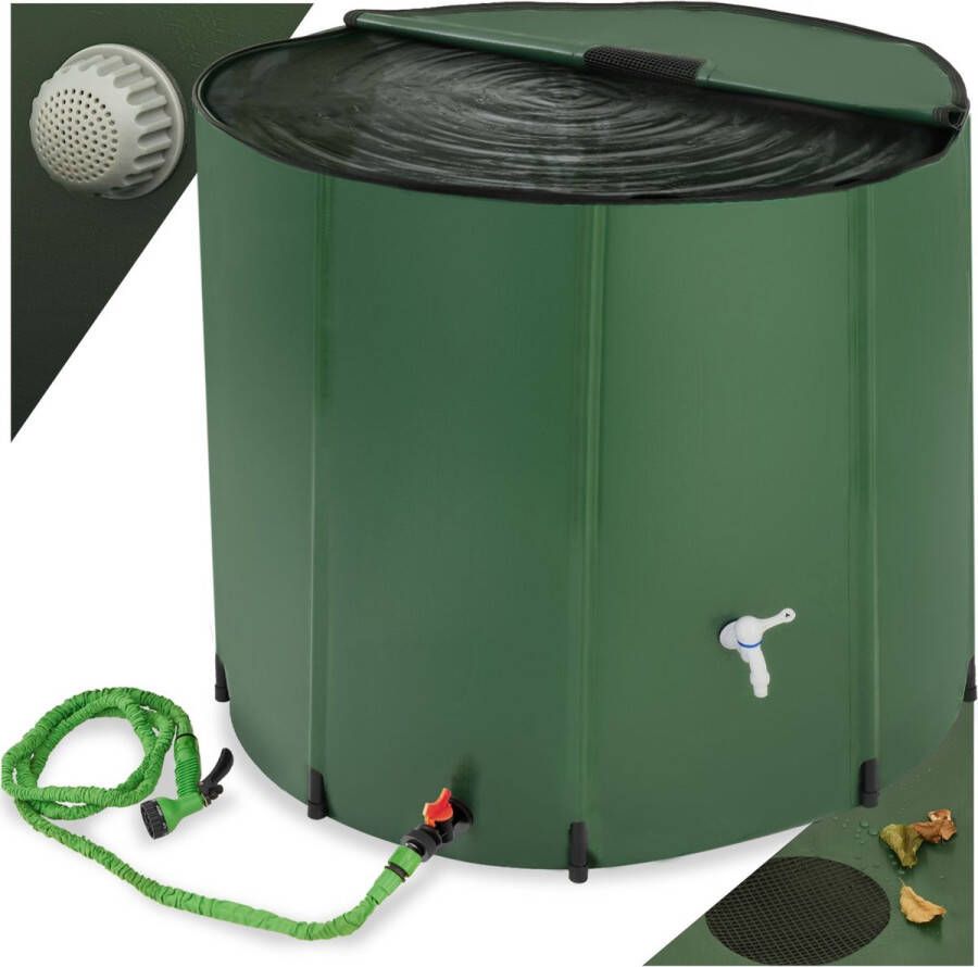 Tectake Regenwatertank voor tuin en camping Opvouwbare ton Regenton met deksel en kraan watertank regenwateropvangbak waterton 750L groen