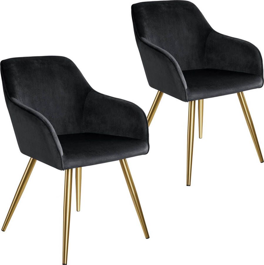 Tectake Set van 2 stoelen eetkamerstoel Marilyn eetkamerstoel stoel fluweellook zwart goud 404014