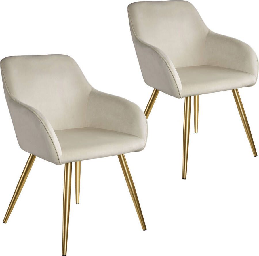 Tectake Set van 2 Eetkamerstoelen Comfortabele Fauteuils met Armleuningen Moderne Keukenstoelen Creme Goud