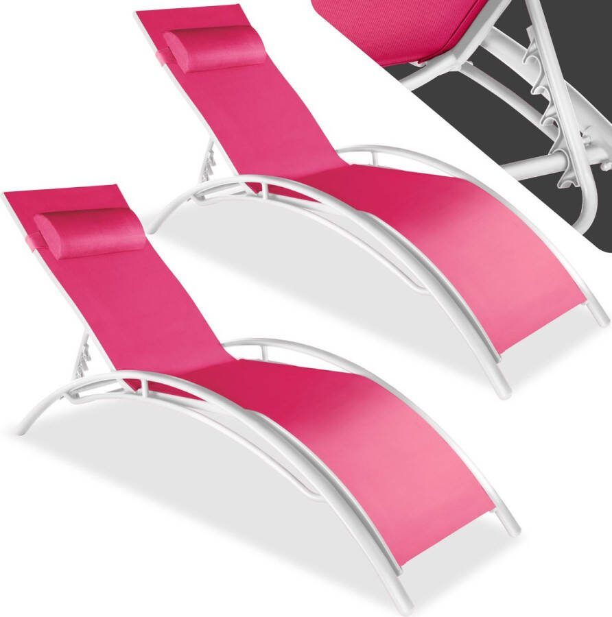 Tectake set van 2 tuinstoelen ligstoelen aluminium ligbedden weerbestendig ideaal voor tuin balkon terras inclusief hoofdkussen 5-voudig verstelbare rugleuning roze