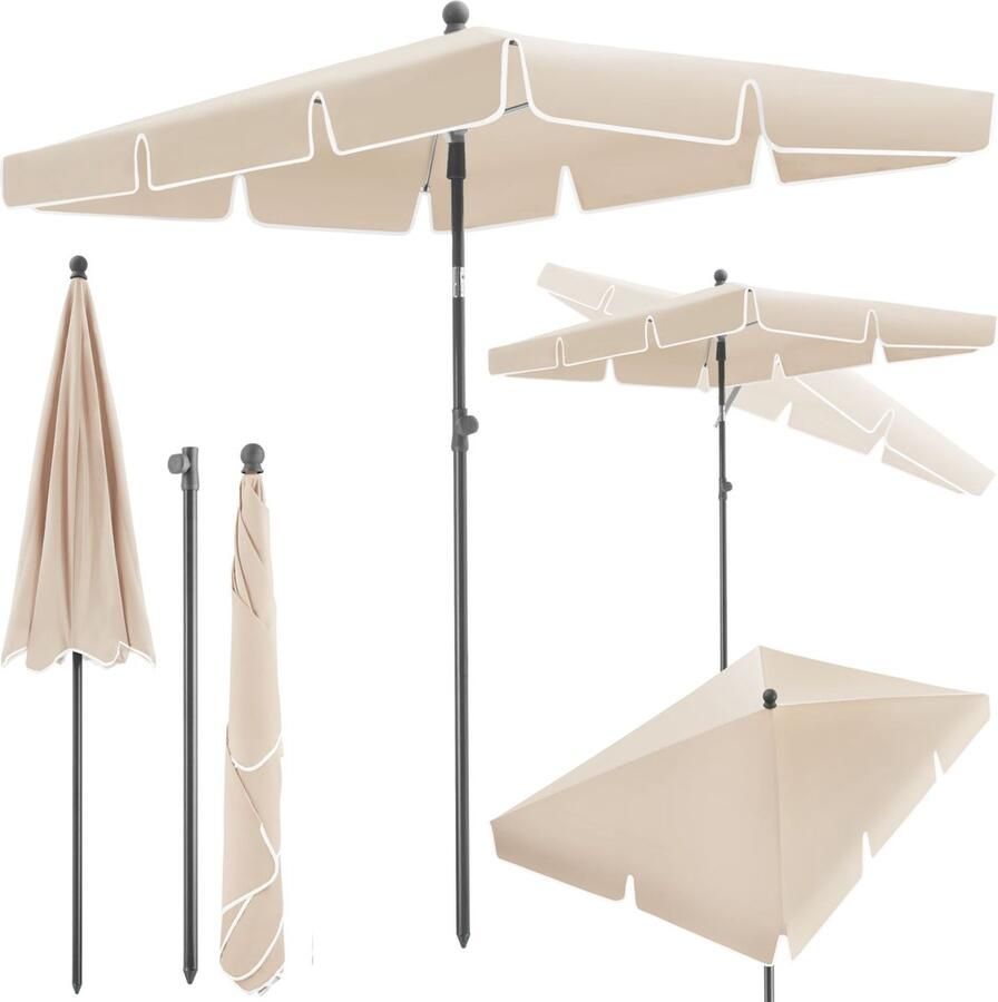 Tectake Aluminium tuinparasol in hoogte verstelbaar en kantelbaar Balkonparasol 200 x 125 x 235 cm Rechthoekige parasol met UV-bescherming 50+ Voor balkon terras en tuin beige