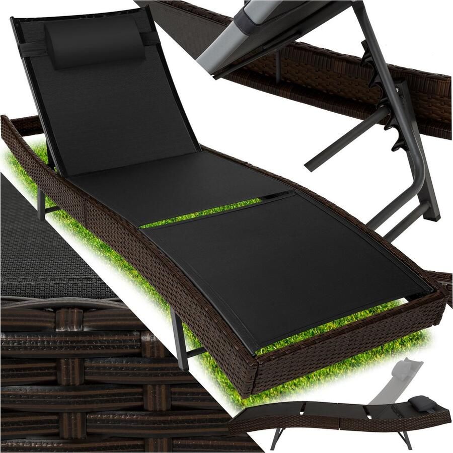 Tectake wicker zonnebed met 6-voudig verstelbare rugleuning ligstoel met afneembaar hoofdkussen outdoor ligstoel uv-bestendig relaxstoel voor tuin terras en balkon (mixed-bruin)