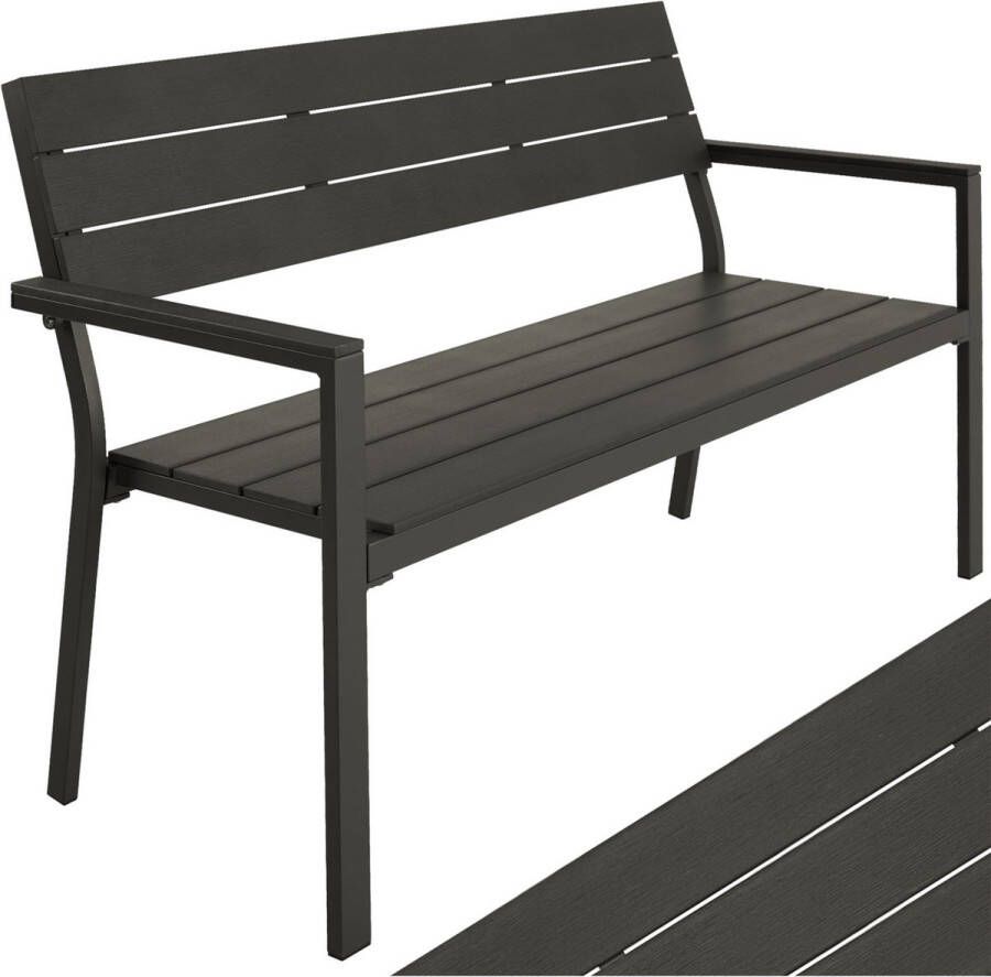 Tectake Tuinbank Bank in Houtlook Parkbank als Tuinmeubel Balkonbank voor Wintertuin Terras Tuin Belastbaar tot 250 kg 2-zits Parkbank 128 x 59 x 88 cm Donkergrijs