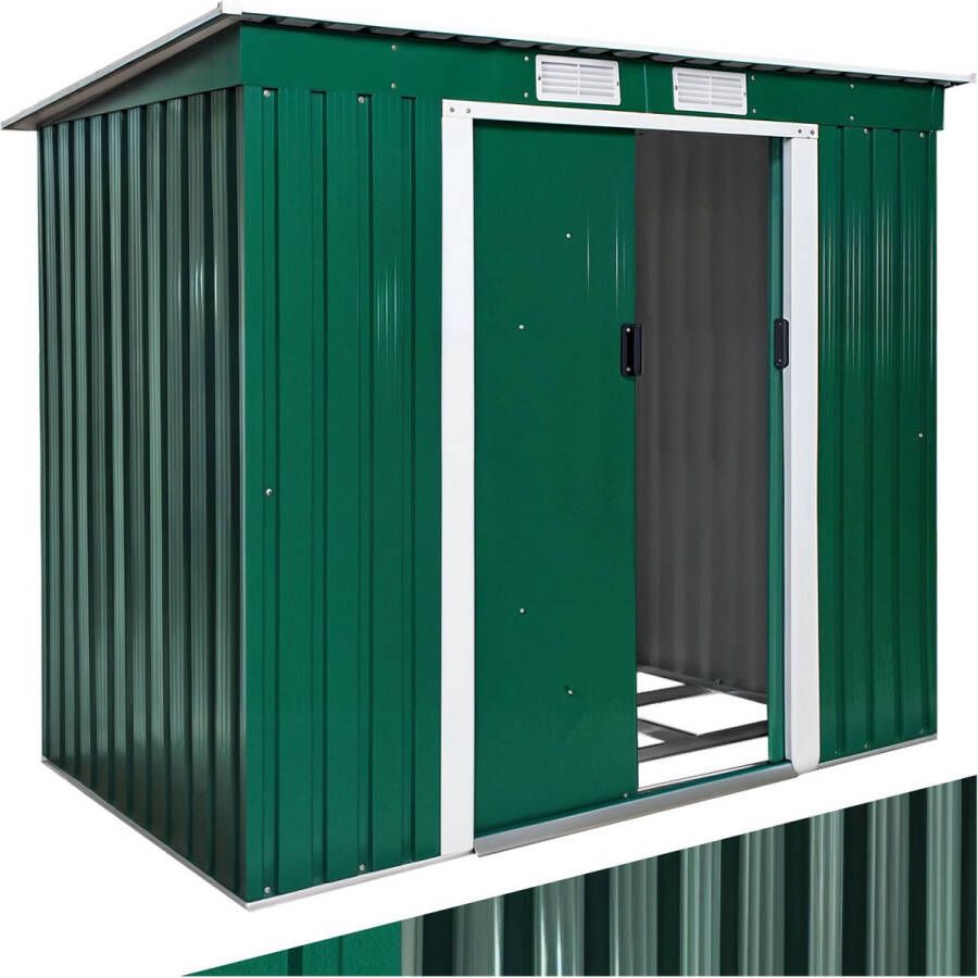 Tectake Tuinhuis Tuinberging Schuurtje Met Hellend Dak 213x130x173cm Groen wit 404521