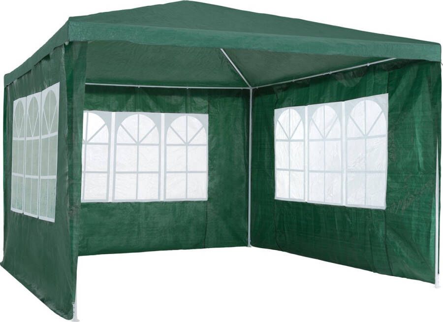 Tectake Paviljoen 3x3m Tent groot waterdicht voor tuin en camping Tuinpaviljoen partytent evenemententent partytent 3 zijwanden met ramen Incl. haringen groen