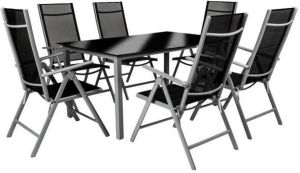 Tectake tuinset 6+1 aluminium frame 6 stoelen en 1 tafel lichtgrijs 402167