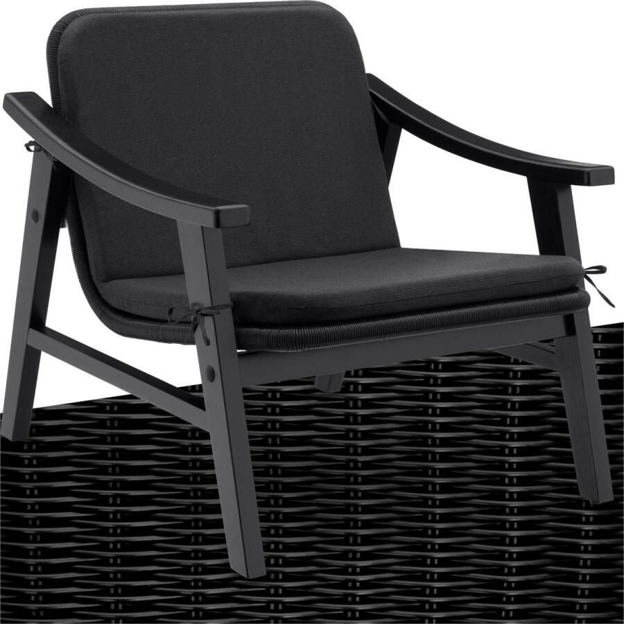 Tectake Tuinstoel Gestoffeerde wicker stoel voor balkon Wicker stoel buitenfauteuil Draagvermogen tot 150kg Stoel voor binnen of buiten Incl. kussen zwart