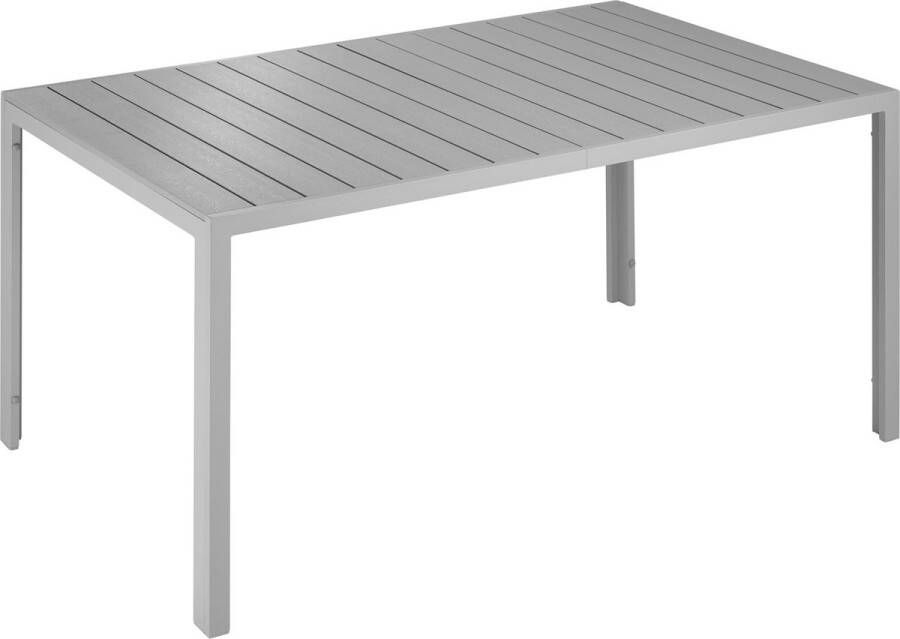 Tectake Tuintafel 150 x 90 x 74 5 cm Weerbestendig eenvoudige montage Verstelbare pootjes Aluminium frame met kunststof tafelblad zilvergrijs