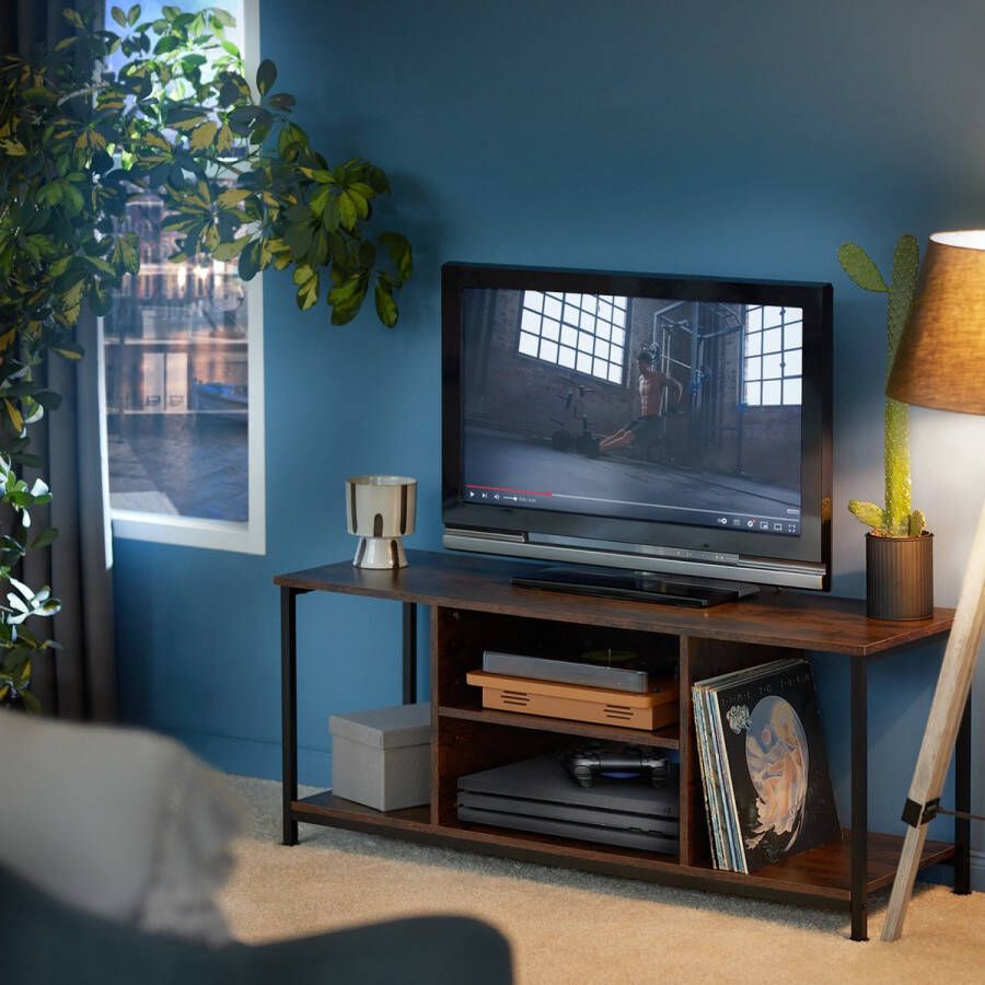 Tectake TV-meubel met 4 open vakken en verstelbare plank industrieel lichtbruin afm. 120 x 40 x 50 5 cm 404645