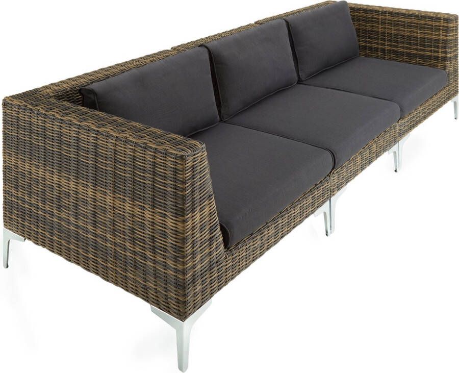 Tectake Wicker Aluminium 3-zits Tuinbank Modulaire Rotan Bank met 2 Hoekelementen en Middenelement Uitbreidbare Tuinset Weerbestendig Bank Inclusief Zit- en Rugkussens Antraciet poly-rattan