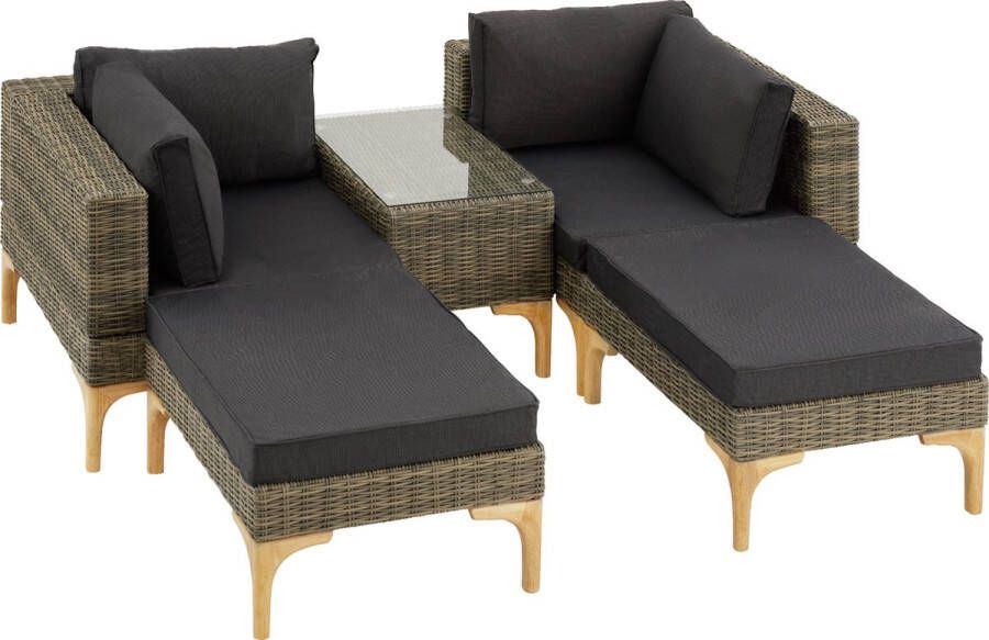 Tectake Outdoor wicker loungeset 5-delige tuinmeubelbankset vrij combineerbaar met hoekstoel kruk tafel tuinlounge inclusief zit- en rugkussens natuurkleur poly-rattan