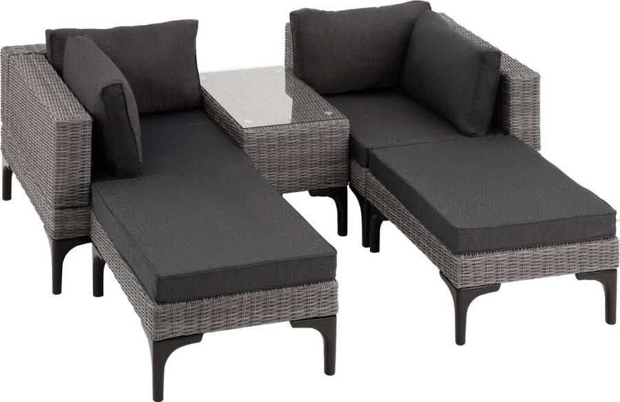 Tectake Wicker lounge ligbedden tuinset Bellaria aluminium frame grijs 404796
