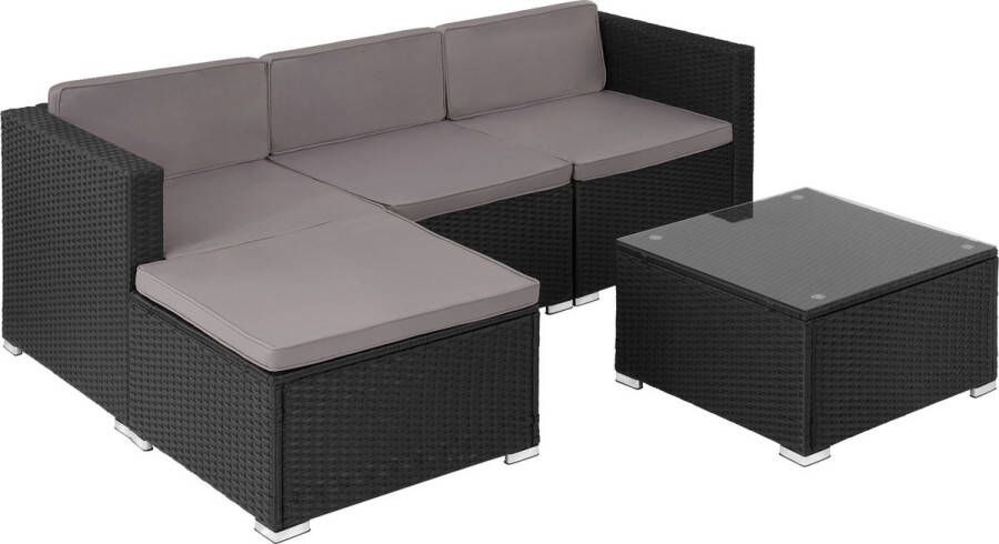 Tectake wicker Lounge buitenzitgroep set met bank fauteuil kruk tafel vrij combineerbaar zithoek voor 3-4 personen weerbestendig meubilair voor tuin terras balkon zwart poly-rattan