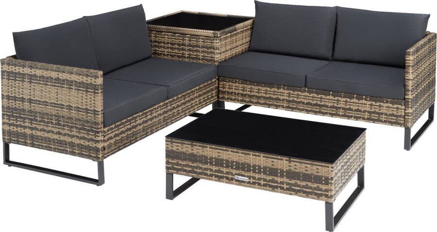 Tectake Wicker loungeset loungebank tuinset tuinbank zitgroep Ostuni incl. kussenbox natuurkleur 404302