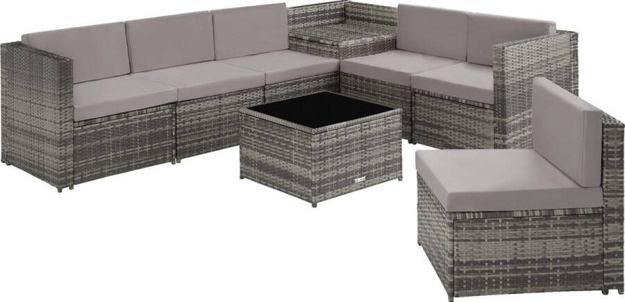 Tectake -wicker tuinlounge loungeset tuinset vrij te groeperen balkonmeubels tuinmeubelset incl. bijzettafel opbergbox en zit- en rugkussens grijs poly-rattan