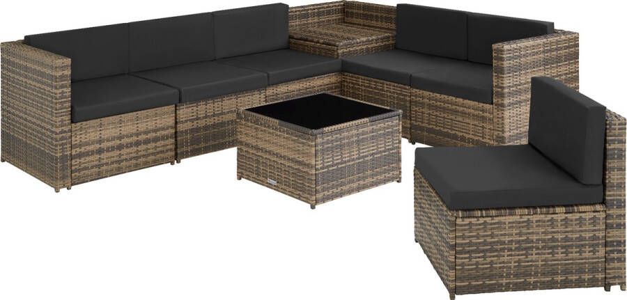 Tectake -wicker tuinlounge loungeset tuinset vrij te groeperen balkonmeubels tuinmeubelset incl. bijzettafel opbergbox en zit- en rugkussens natuur