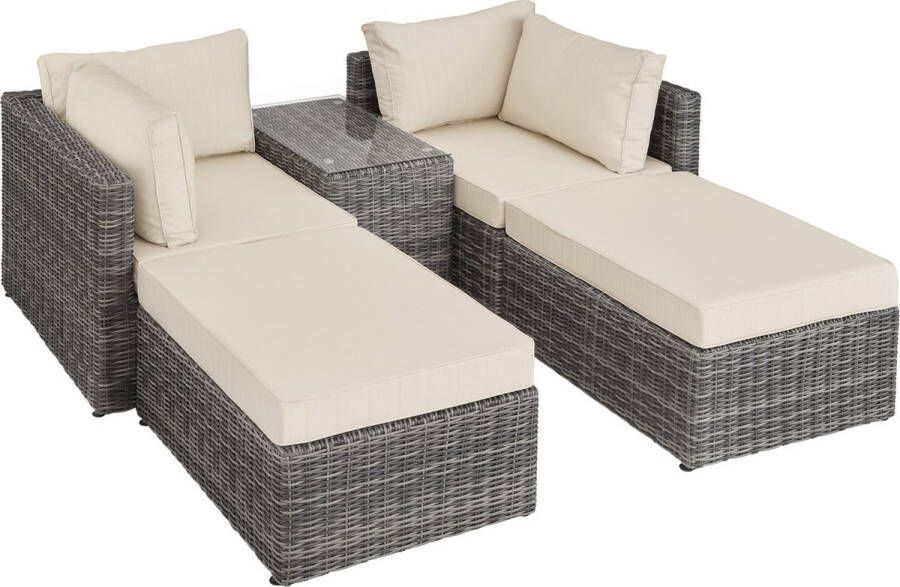 Tectake Wicker loungeset tuinset ligbed San Domino grijs 403169