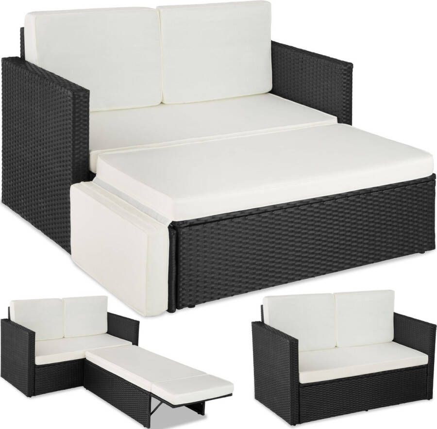 Tectake Wicker loungesofa ligbed tuinbank Corfu zwart 403883