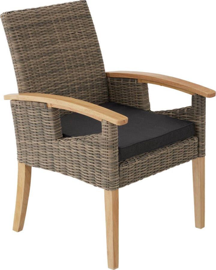 Tectake Wicker met hout stoel tuinstoel terrasstoel Rosarno natuurkleur 404807 poly-rattan