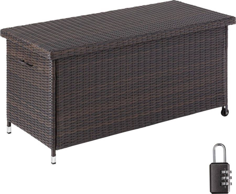 Tectake Wicker opbergbox Kiruna -Kussenbox Tuinbox Incl. hangslot en handgreep 2 wieltjes aan onderzijde 121x56x60cm 270L