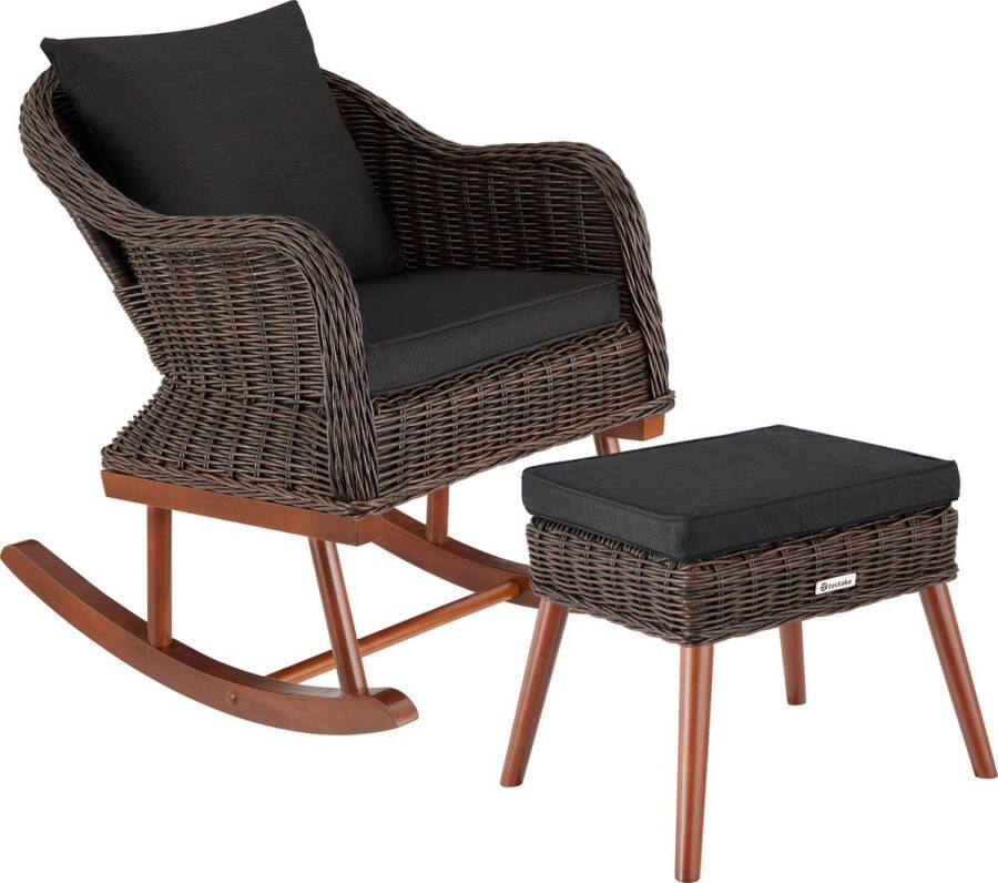 Tectake Wicker schommelstoel Rovigo met voetenbank Vibo bruin