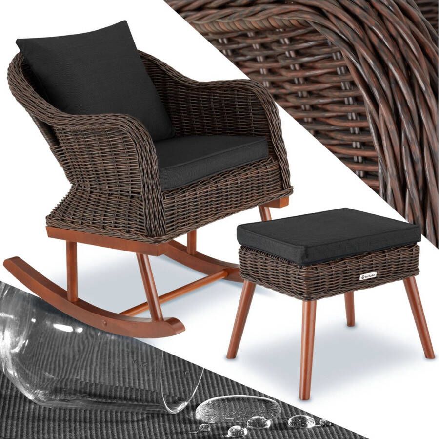 Tectake Wicker schommelstoel Rovigo met voetenbank Vibo bruin poly-rattan