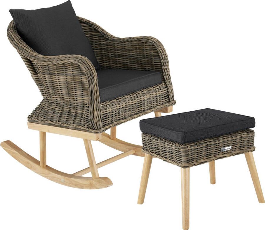 Tectake Wicker schommelstoel Rovigo met voetenbank Vibo natuur