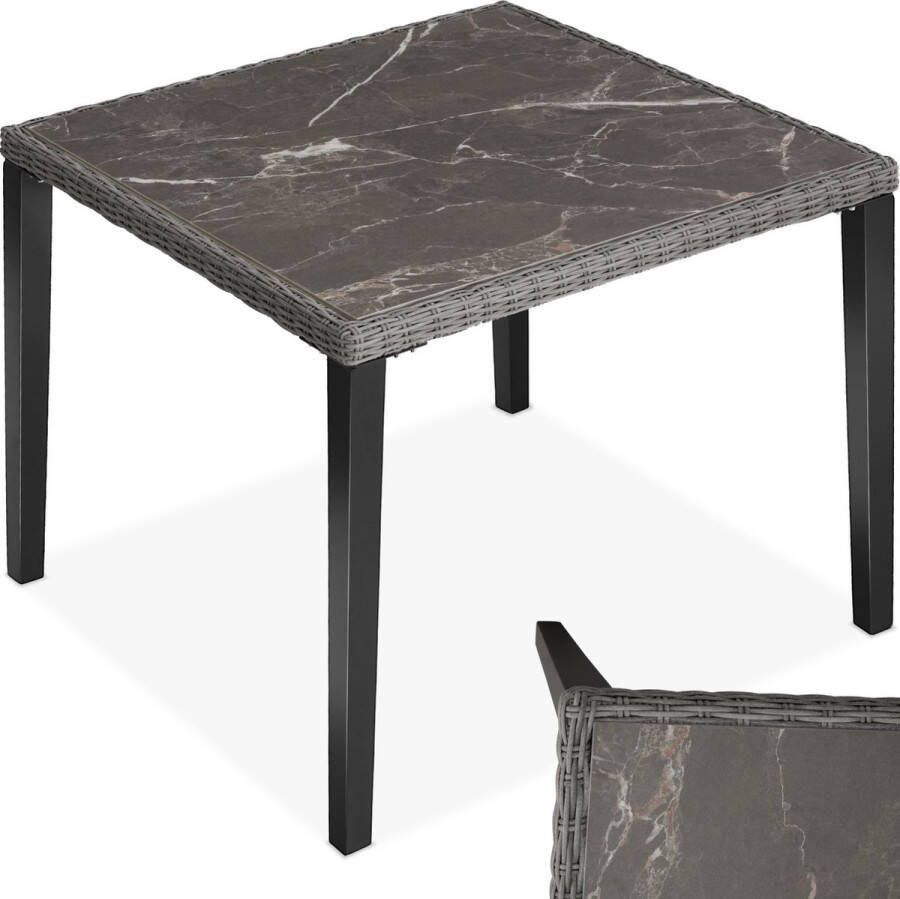 Tectake Wicker tafel met stenen blad Tarent 93 5x93 5x75cm grijs 404802