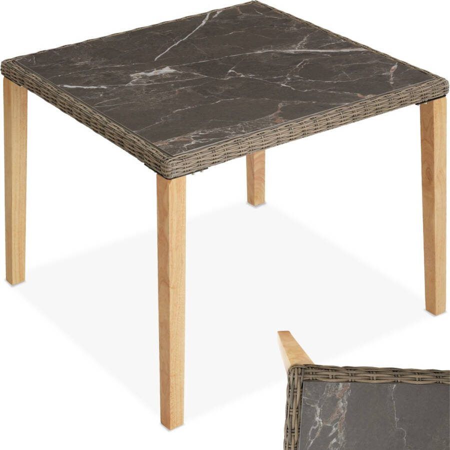 Tectake Wicker tafel met stenen blad Tarent 93 5x93 5x75cm natuurkleur 404803 poly-rattan