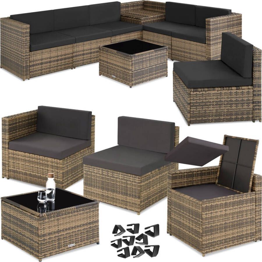 Tectake -wicker tuinlounge loungeset tuinset vrij te groeperen balkonmeubels tuinmeubelset incl. bijzettafel opbergbox en zit- en rugkussens natuur