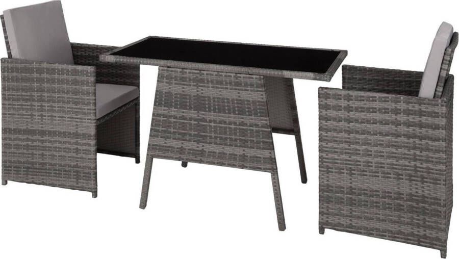 Tectake wicker zitgroep voor 2 personen ruimtebesparend buitenmeubilair 2 fauteuils en 1 tafel ideale balkonloungeset tuinmeubelen terrasmeubilair weerbestendig grijs poly-rattan