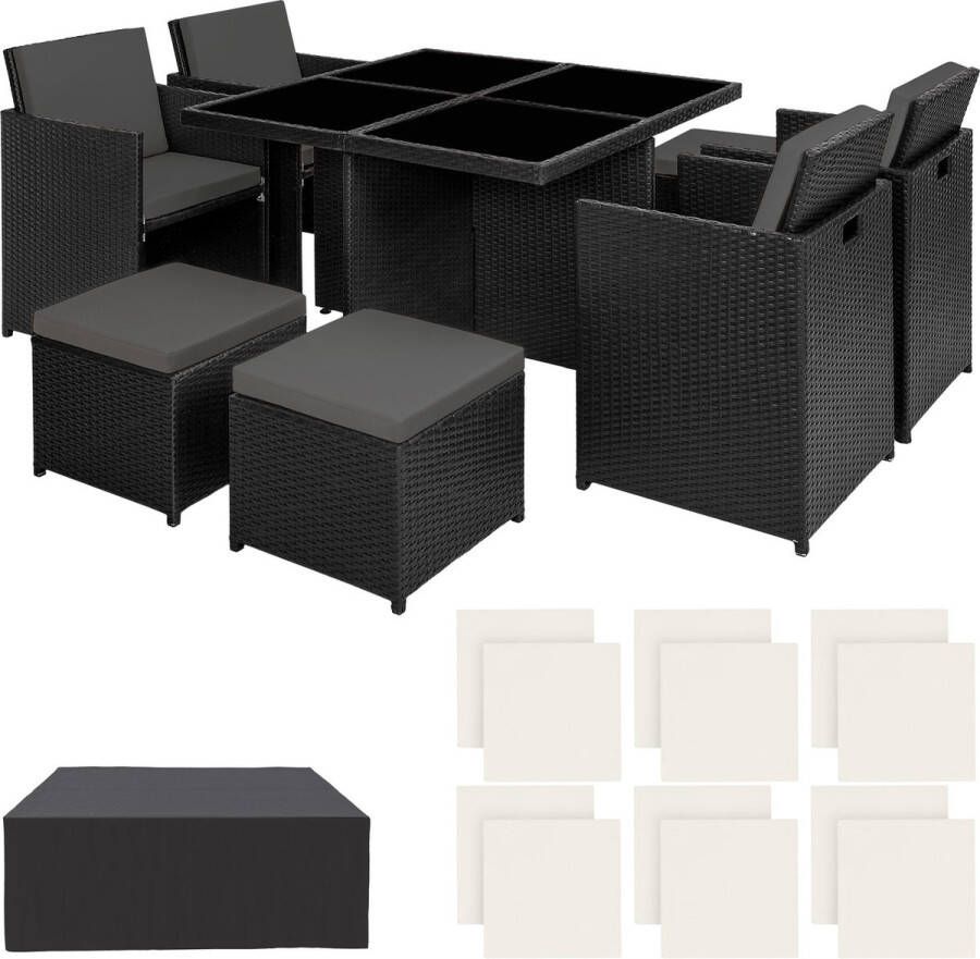 TECTAKE Wicker Zitgroep Manhattan 4+4+1 Met Aluminium Frame En Beschermhoes Zwart